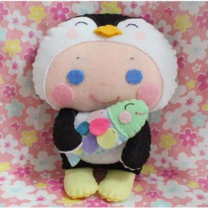 Little Penguin Kid And Fish Fish - Pdf Doll..
