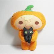 Halloween Pumpkin Kid and Black Cat - PDF Doll Pattern